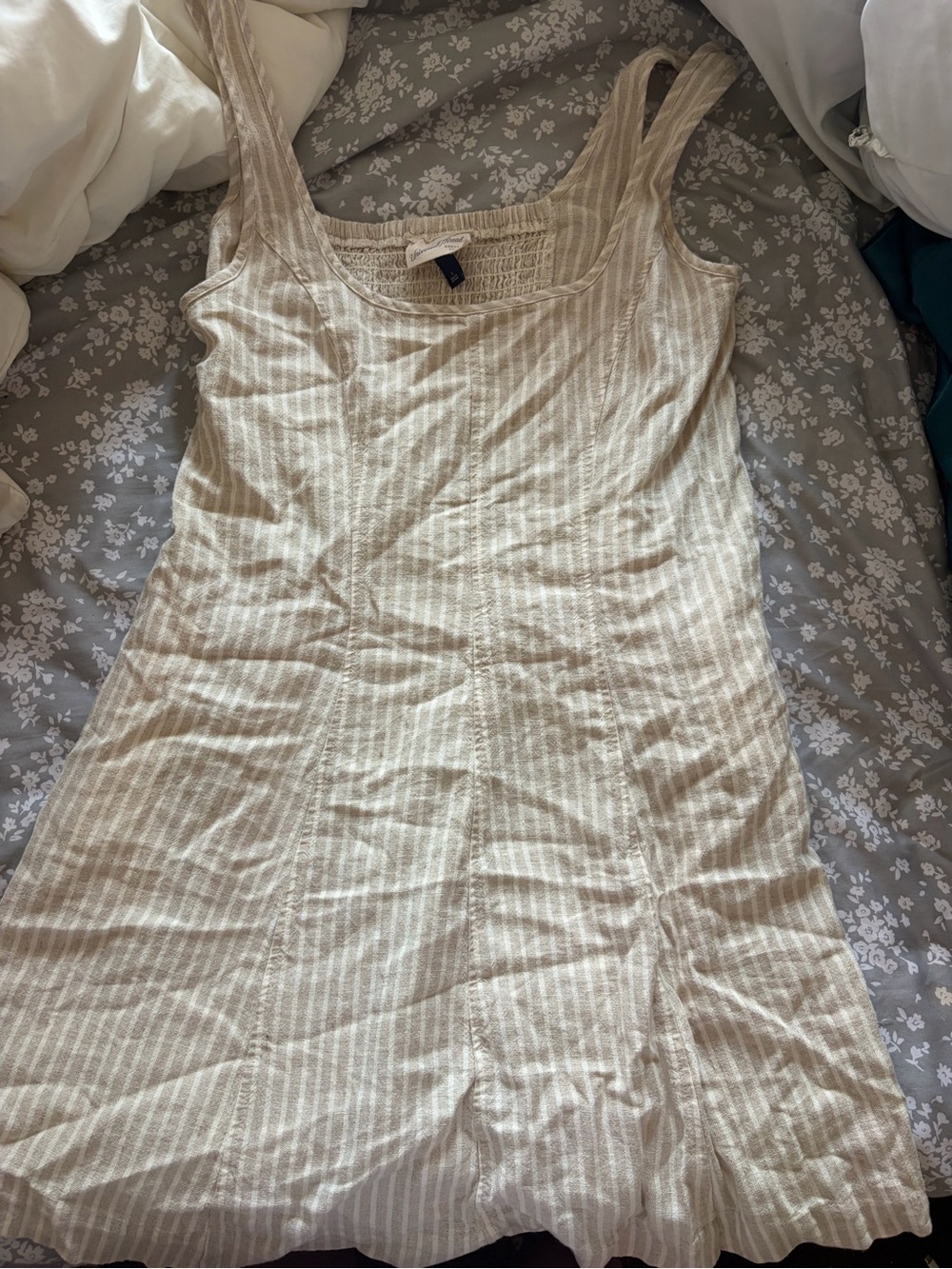Universal Thread Cream-Striped Asymmetrical Tank Dress